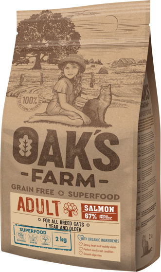 Εικόνα της Oak`s  Farm Grain Free Γάτας Adult Salmon 400gr