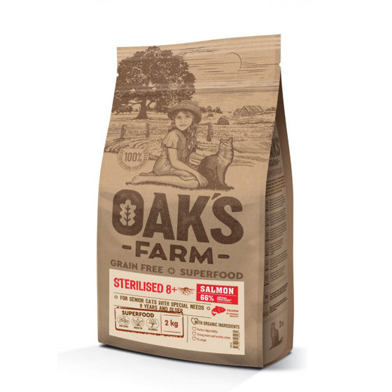 Εικόνα της Oak`s  Farm Grain Free Γάτας 8+ Sterilised Salmon 400gr